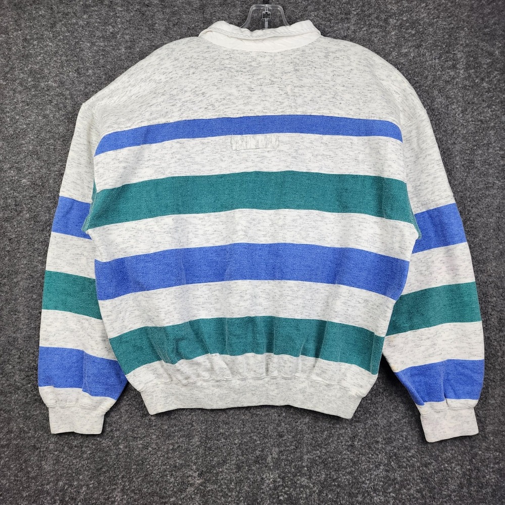 The Apparel Zone Rugby Sweatshirt Mens XL Grey Blue Teal Striped 90s Vintage - Picture 2 of 7